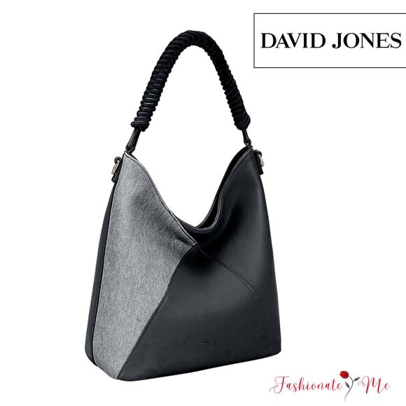 David Jones Woven Handle PU Leather Shoulder Handbag | Black - Picture 1 of 5